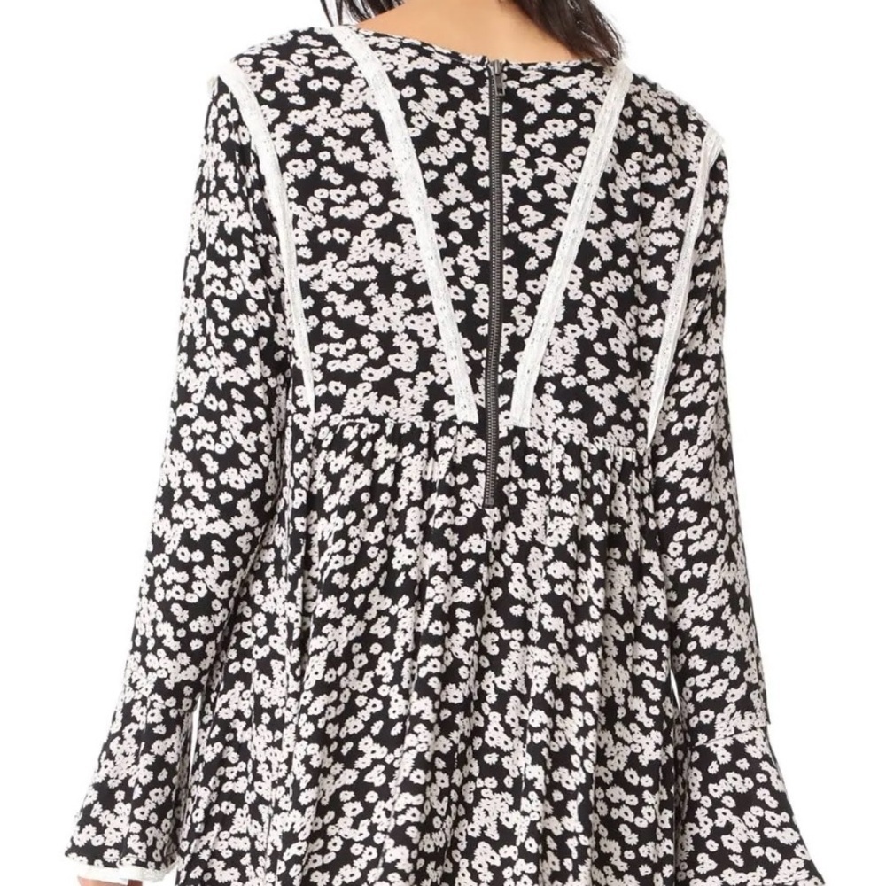 Free people like you best black cream boho bell sleeve floral mini dress - Picture 2 of 5